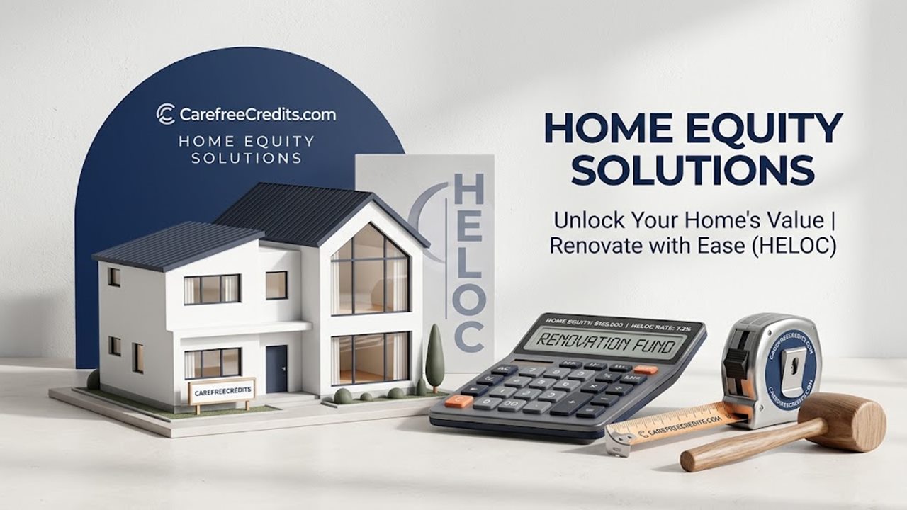 House model with a calculator, tape measure and hammer for a HELOC or home equity loan renovation