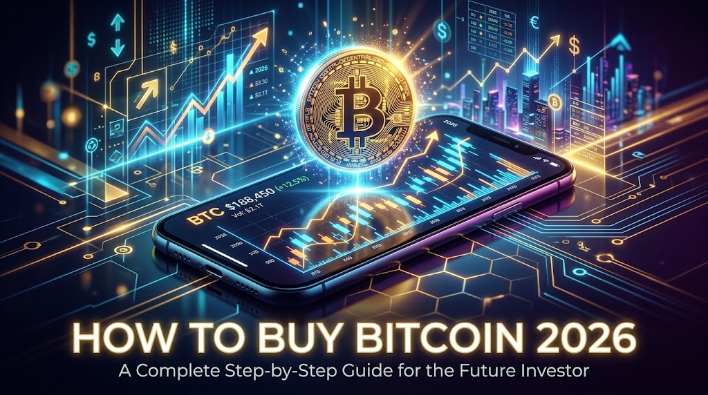 Person buying Bitcoin on a smartphone app at a desk