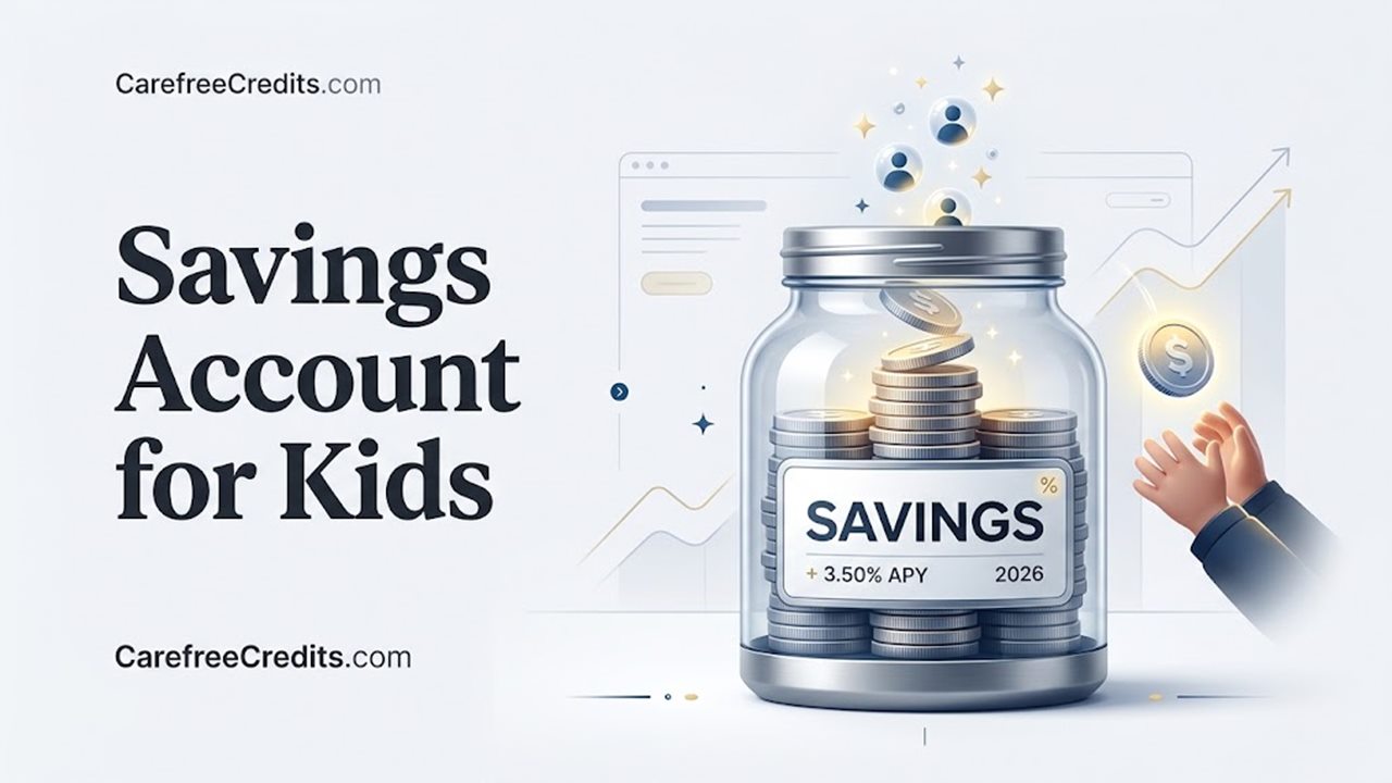 Savings account for kids: child's hands reaching for a coin above a savings jar